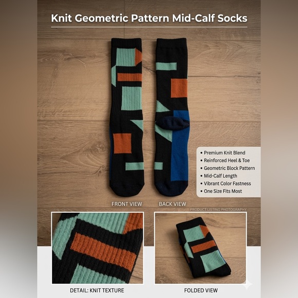 Source Unknown Other - Geometric Block Pattern Men's Socks